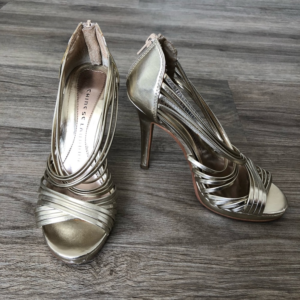 Chinese Laundry Gold Strappy Heels Size 6